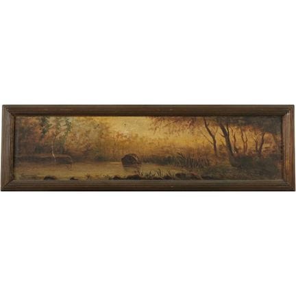 « Paysage avec étang ». Peinture à l'huile sur toi