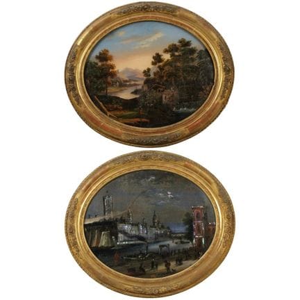 19th-century French school, "Pair of Landscapes"  
