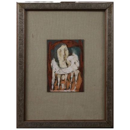 "Caricature" Enamel on copper. Signed S. Miluzzo. 