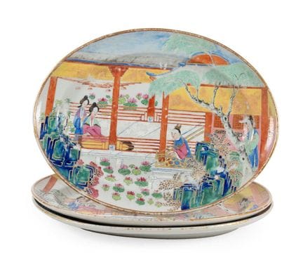 Ensemble de trois plats ovales en porcelaine canto