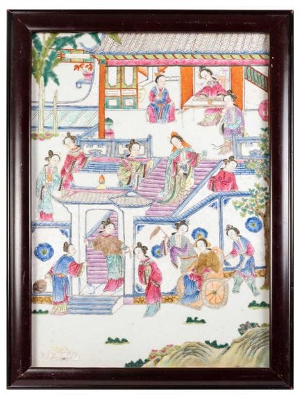 Plaque en porcelaine chinoise, XIXe siècle, peinte