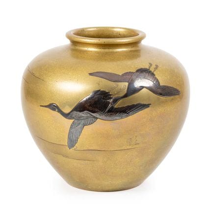 Vase japonais en métaux mélangés, période Meiji, d