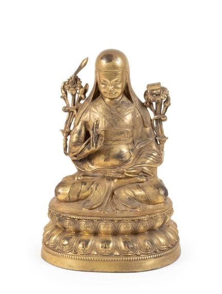 Statue sino-tibétaine en bronze doré représentant 
