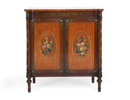 An Edwardian Satinwood, Mahogany and Polychrome-Pa