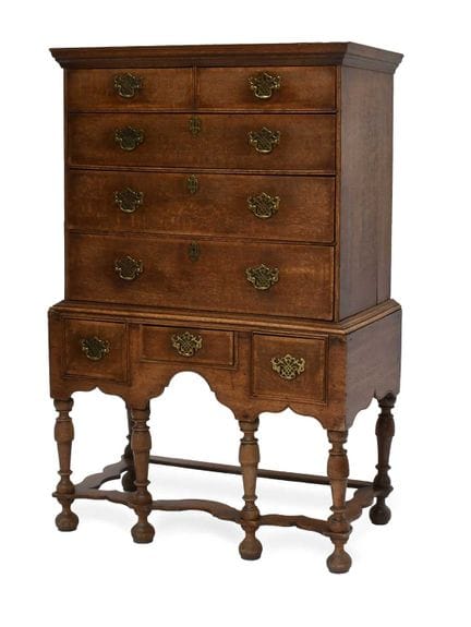 A George I Oak and Mahogany-Crossbanded Chest on S