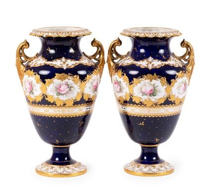 A Pair of Royal Crown Derby Twin-Handled Vases, ci