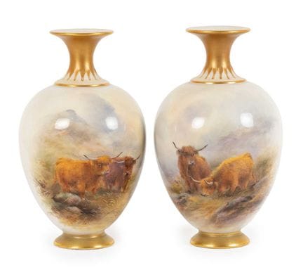 A Pair of Royal Worcester Porcelain Vases, by Harr