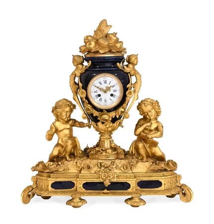 A French Bronze Ormolu Porcelain Striking Mantel C