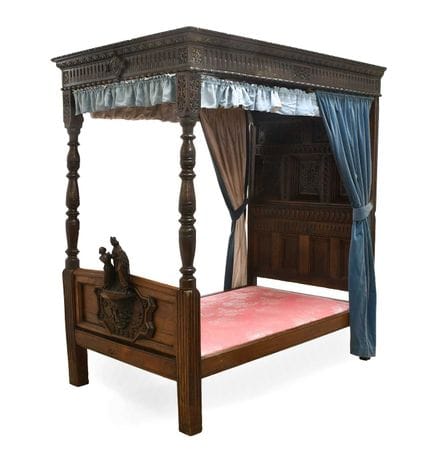 An Oak Four-Poster Bedstead, of Jacobean design, t