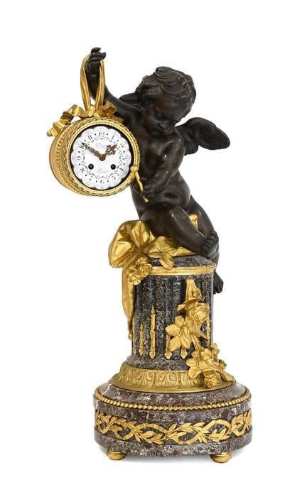 A French Bronze Ormolu Marble Cherub Column Striki