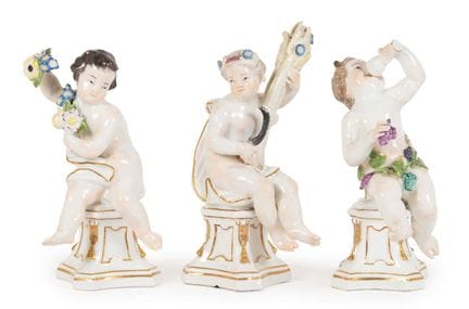 A Set of Three Meissen Porcelain Figures of Putti 