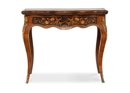 A Victorian Amboyna, Walnut, Rosewood and Marquetr