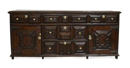 A William & Mary Geometric Moulded Oak Dresser Bas