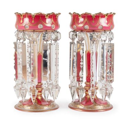 A Pair of Bohemian Pink and White Overlay Clear Gl