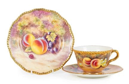 A Royal Worcester Porcelain Teacup, Saucer and Tea