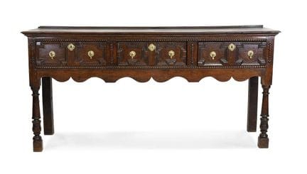 A Joined Oak Dresser Base, circa 1700, the moulded