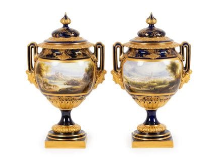 A Pair of Royal Worcester Porcelain Vases and Cove