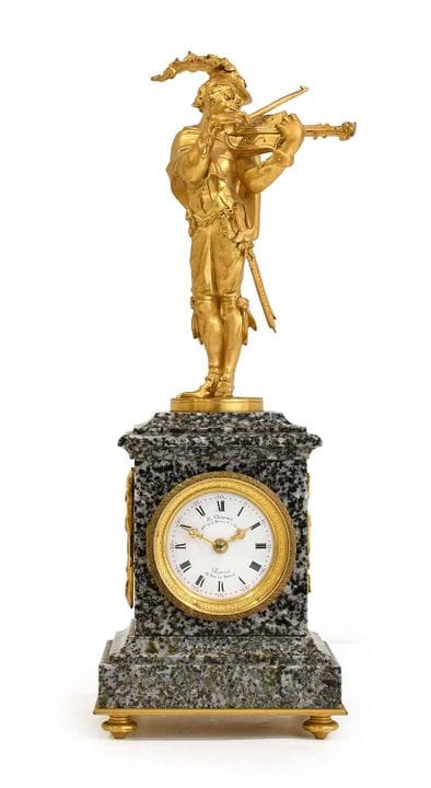 A French Bronze and Marble Mantel Timepiece, signe