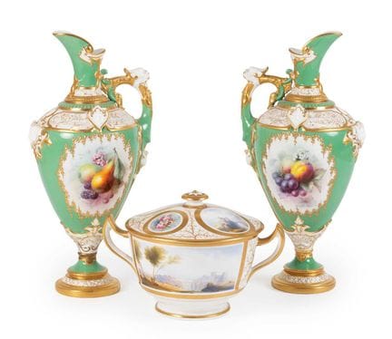 A Pair of Royal Worcester Porcelain Ewers, by Chiv