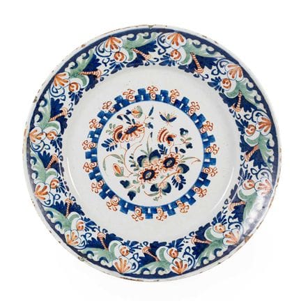 An English Delft Dish, circa 1740, painted in colo