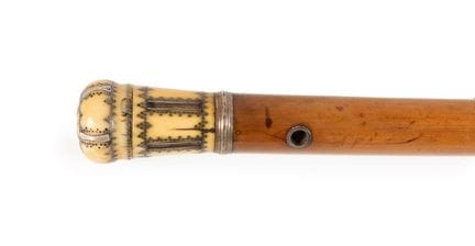 An Ivory Piquework and Silver-Mounted Malacca Walk