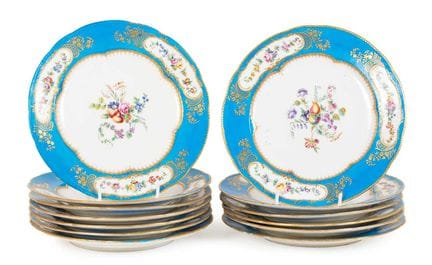 A Set of Thirteen Sèvres Porcelain Plates, the por