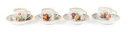 A Set of Four Meissen Porcelain Cups and Saucers, 
