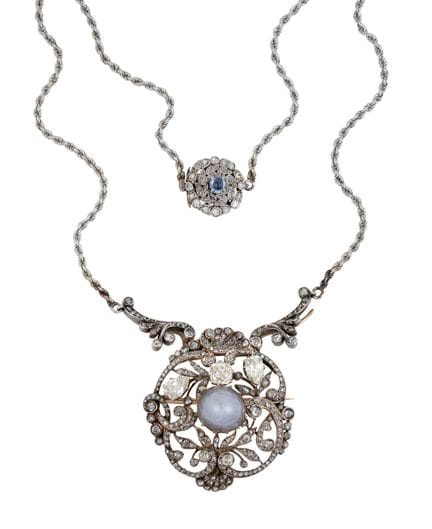 Collana con spilla/pendente con zaffiro stellato e