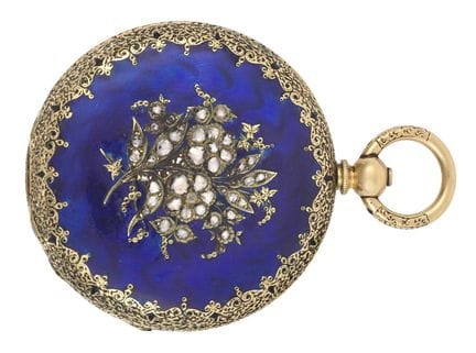 Reloj de bolsillo de dama con esmalte y diamantes,