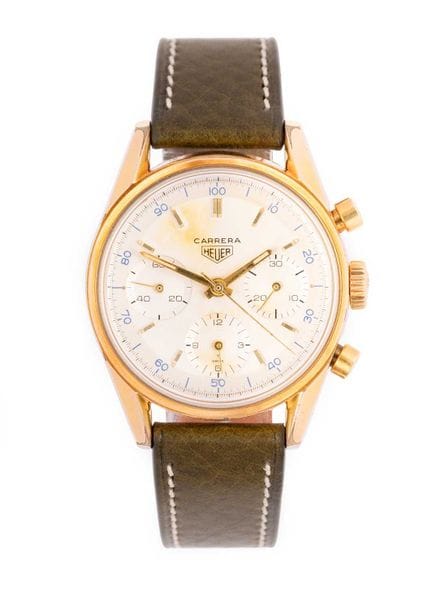 Heuer: orologio da polso cronografo placcato in or