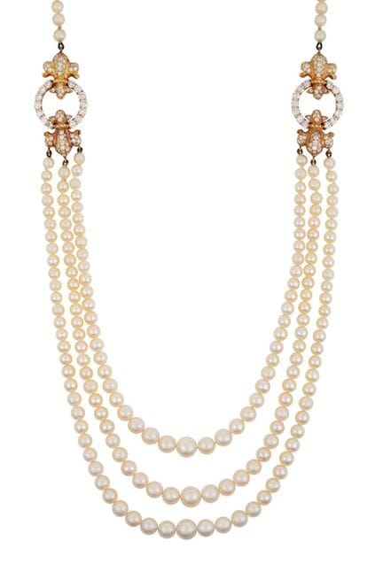 Collana in oro 18 carati con perle coltivate e dia