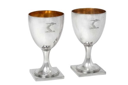 each with tapering bowl and on spreading square ba