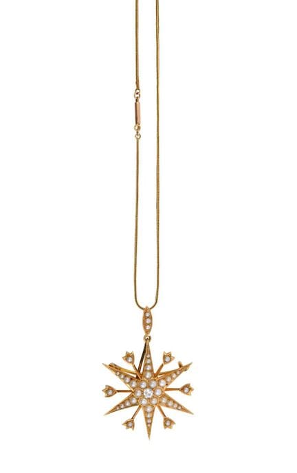 Spilla/ciondolo con diamante e perle spaccate, ris