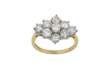 Anello con diamanti a grappolo in oro 18 carati di