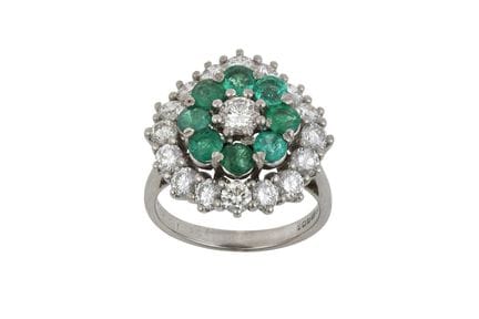 Anello a grappolo in oro bianco 18 carati con smer