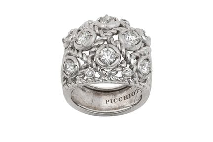 Anello in oro bianco 18 carati con diamanti, firma