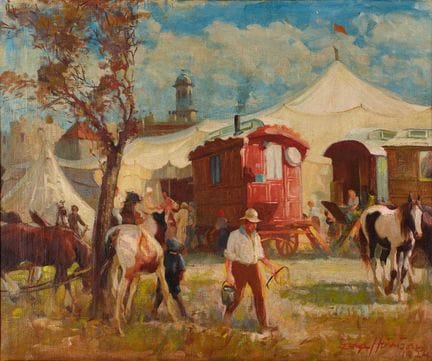 George Harrison (1882-1936) Pitched gypsy caravans
