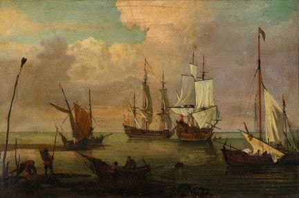 Disciple de Nicholas Pocock (1740-1821) Navires au