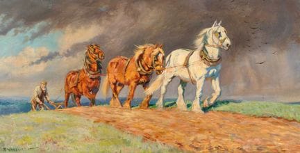 Rowland Wheelwright (1870-1955) A plough team of h
