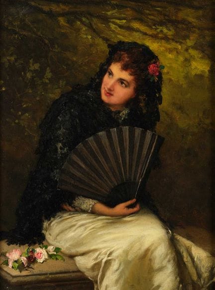 威廉·奥利弗 RA（1823-1901）《幽会》 木板油画，31厘米×23.5厘米 来源：哈罗盖特萨