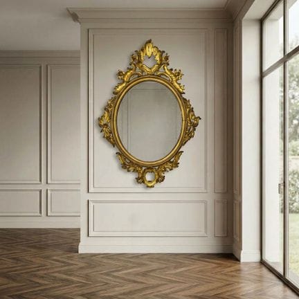 Miroir ovale en bois doré à la feuille, XIXe siècl