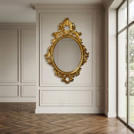 Miroir ovale en bois doré à la feuille, XIXe siècl