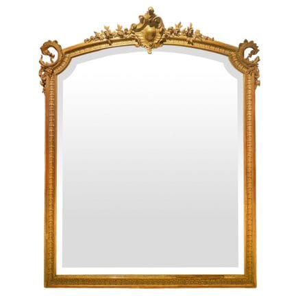 Grand miroir avec cadre en bois doré et corniche c