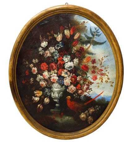 尼科拉·卡西萨（那不勒斯，1730年）  - 花卉静物画，椭圆形画作，西西里岛，18世纪早期
尼科拉