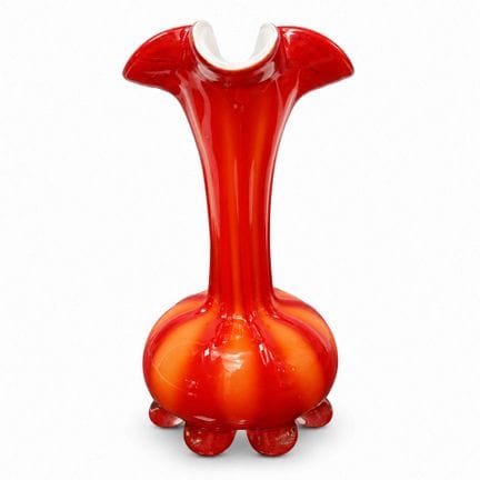 Jarrón de cristal de Murano rojo y naranja con rev