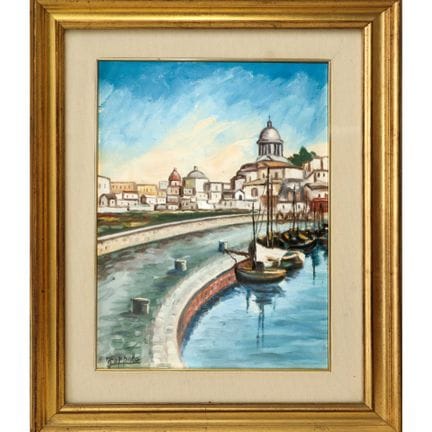 Boote am Steg, 20. Jahrhundert  H 40 × 30 cm, im R