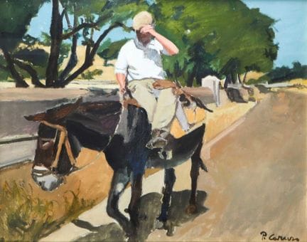 Uomo su un asino  Cm 40 x 50, in cornice cm 58 x 6