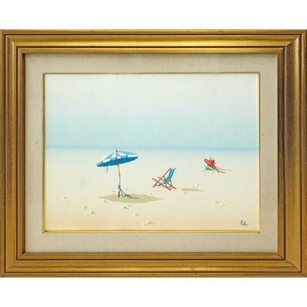 La spiaggia, 20° secolo  h cm 35x50 in cornice h c