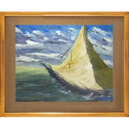 Segelboot auf See H cm 37x44 - im Rahmen H cm 50x5