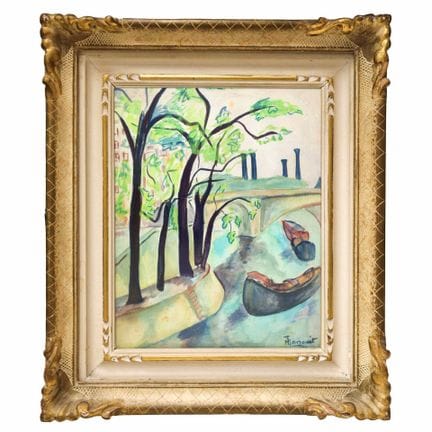 Scorcio su fiume urbano, 20° secolo  h cm 30x24 in